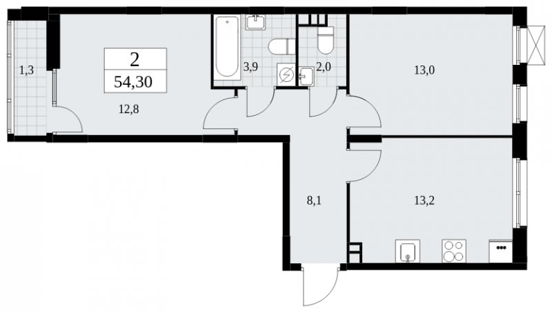 2-комнатная квартира без отделки, 54.3 м2, 3 этаж, сдача 2 квартал 2025 г., ЖК Дзен-кварталы, корпус 2.4 - объявление 1932745 - фото №1