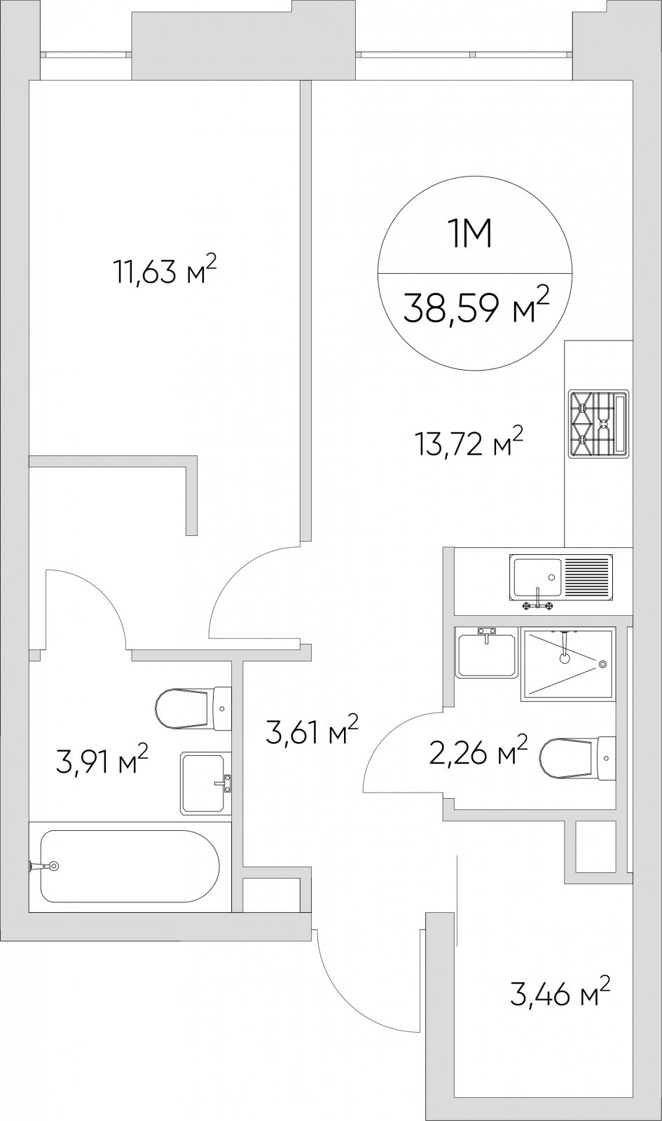 1-комнатные апартаменты без отделки, 38.59 м2, 5 этаж, сдача 1 квартал 2024 г., ЖК N'ICE LOFT, корпус 1 - объявление 2171709 - фото №1