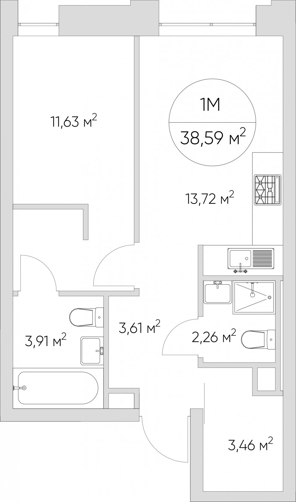 1-комнатные апартаменты без отделки, 38.59 м2, 5 этаж, дом сдан, ЖК N'ICE LOFT, корпус 1 - объявление 2406351 - фото №1