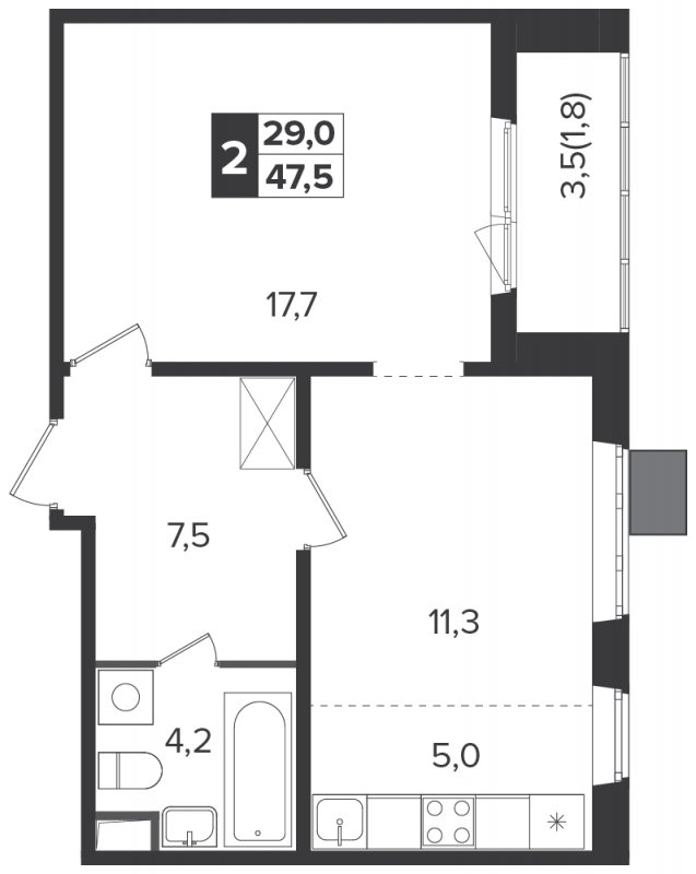 2-комнатная квартира (евро) с полной отделкой, 47.5 м2, 20 этаж, дом сдан, ЖК Южная Битца, корпус 6 - объявление 1307878 - фото №1