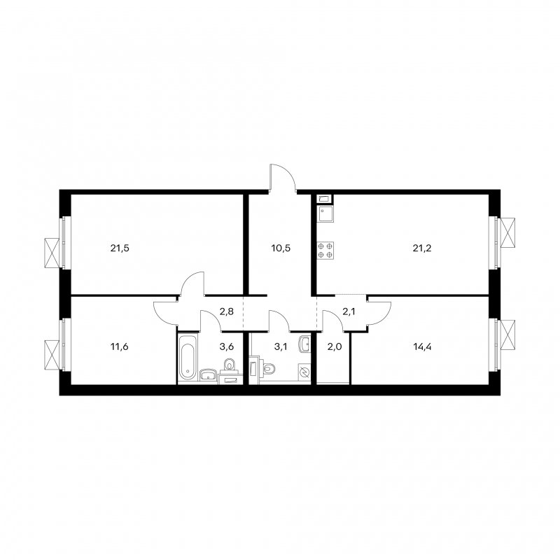 3-комнатная квартира с полной отделкой, 92.7 м2, 2 этаж, сдача 2 квартал 2022 г., ЖК Жулебино парк, корпус 5.1 - объявление 1665769 - фото №1