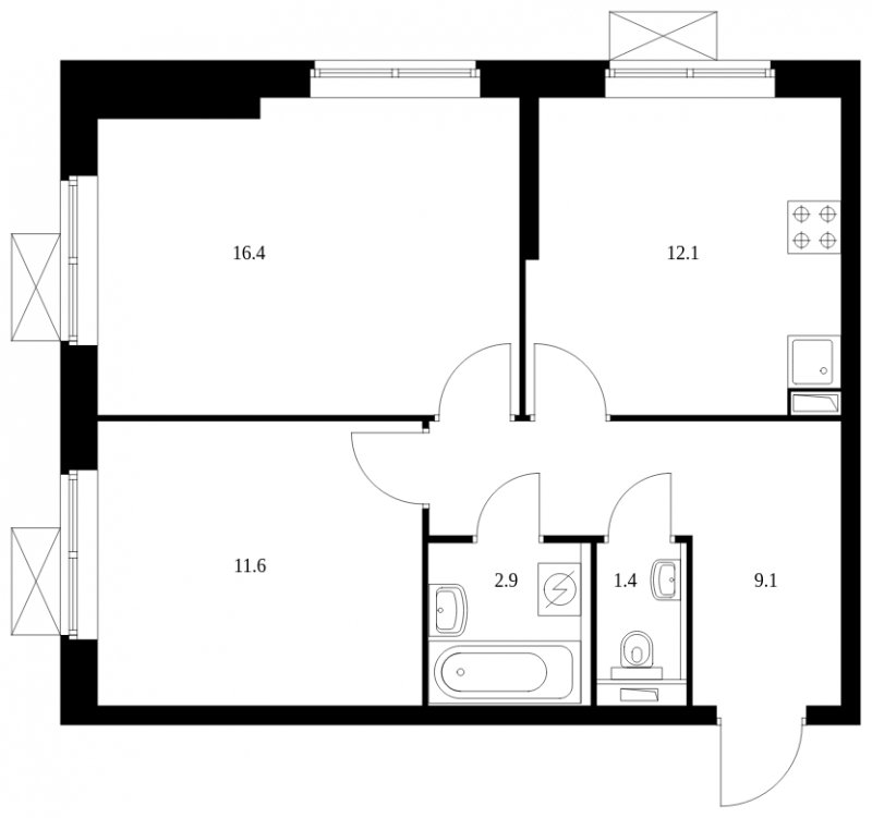 2-комнатная квартира с полной отделкой, 53.5 м2, 17 этаж, сдача 3 квартал 2023 г., ЖК Мичуринский парк, корпус 1.5 - объявление 1751981 - фото №1