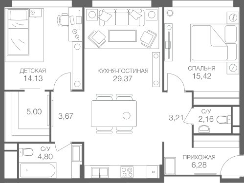 2-комнатная квартира без отделки, 84.04 м2, 47 этаж, сдача 4 квартал 2024 г., ЖК Headliner, корпус 4 - объявление 2250162 - фото №1