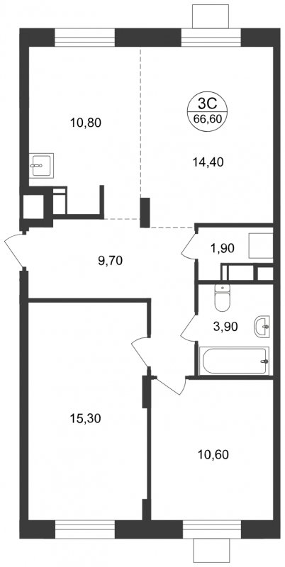 3-комнатные апартаменты с полной отделкой, 66.6 м2, 13 этаж, сдача 1 квартал 2023 г., ЖК Люберцы, корпус 65 - объявление 1566796 - фото №1
