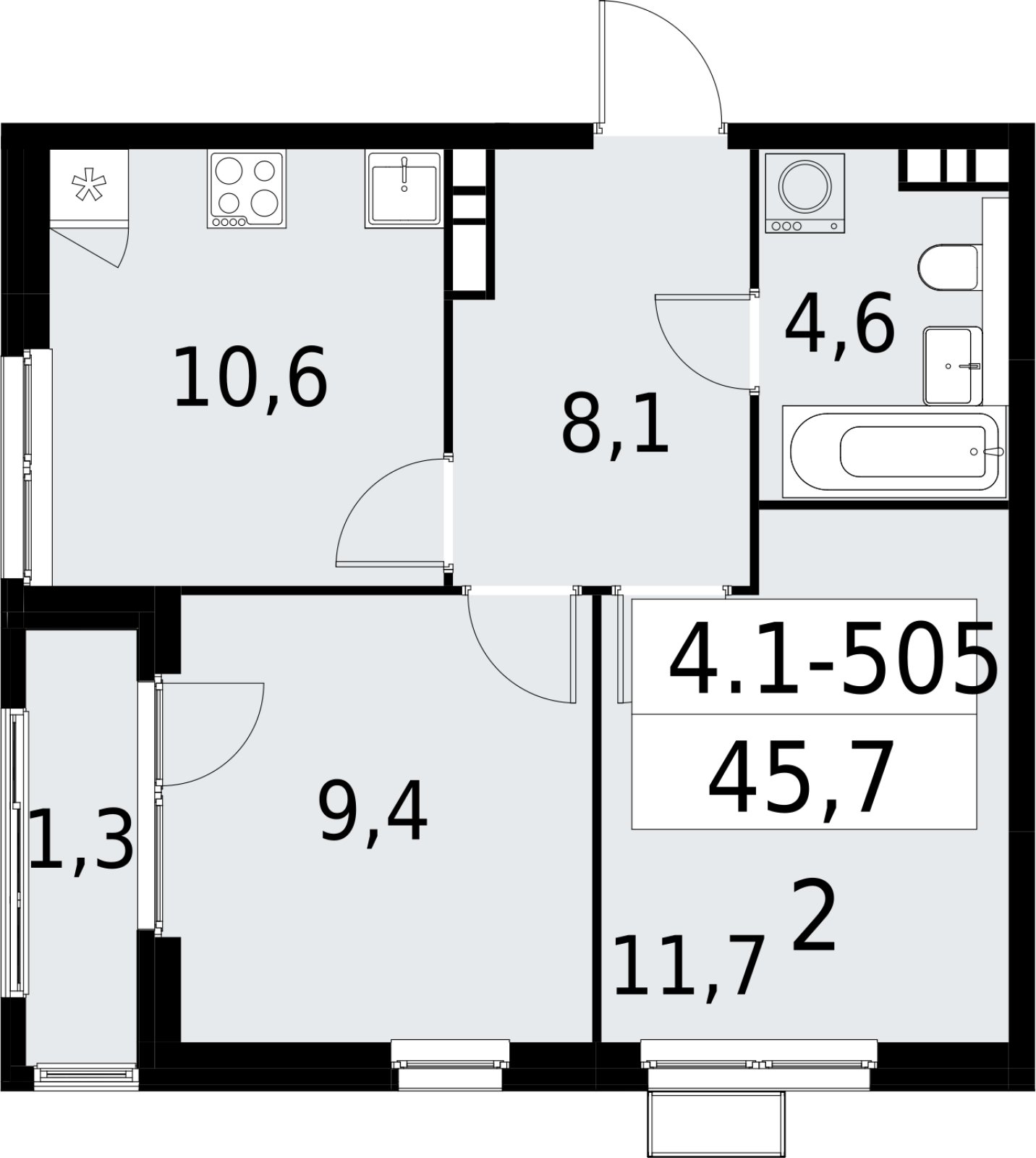 2-комнатная квартира с полной отделкой, 45.7 м2, 17 этаж, сдача 2 квартал 2027 г., ЖК Южные сады, корпус 4.1.2 - объявление 2393010 - фото №1