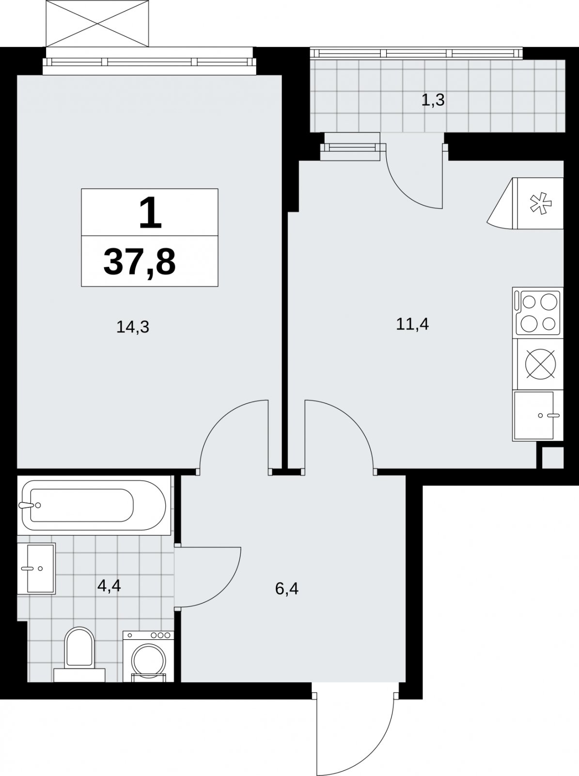 1-комнатная квартира без отделки, 37.8 м2, 2 этаж, сдача 2 квартал 2026 г., ЖК Дзен-кварталы, корпус 6.1.1 - объявление 2327078 - фото №1