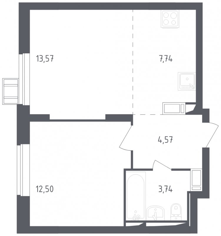 2-комнатная квартира с полной отделкой, 42.12 м2, 13 этаж, сдача 3 квартал 2023 г., ЖК Томилино Парк, корпус 4.1 - объявление 1570521 - фото №1