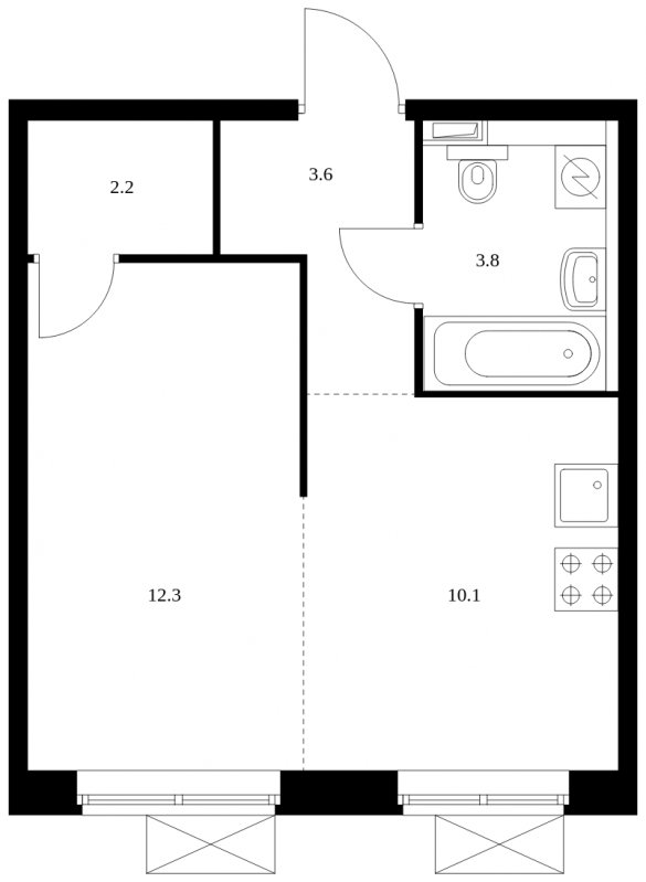 1-комнатная квартира с полной отделкой, 32 м2, 8 этаж, сдача 4 квартал 2023 г., ЖК Измайловский лес, корпус 6.2 - объявление 1697638 - фото №1