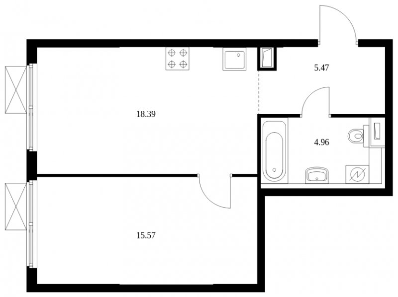 1-комнатная квартира с полной отделкой, 44.39 м2, 26 этаж, сдача 4 квартал 2024 г., ЖК Матвеевский Парк, корпус 1.3 - объявление 1964885 - фото №1