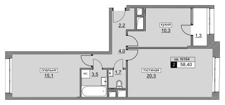 2-комнатная квартира без отделки, 58.9 м2, 7 этаж, дом сдан, ЖК Румянцево-Парк, корпус 3 - объявление 1993245 - фото №1