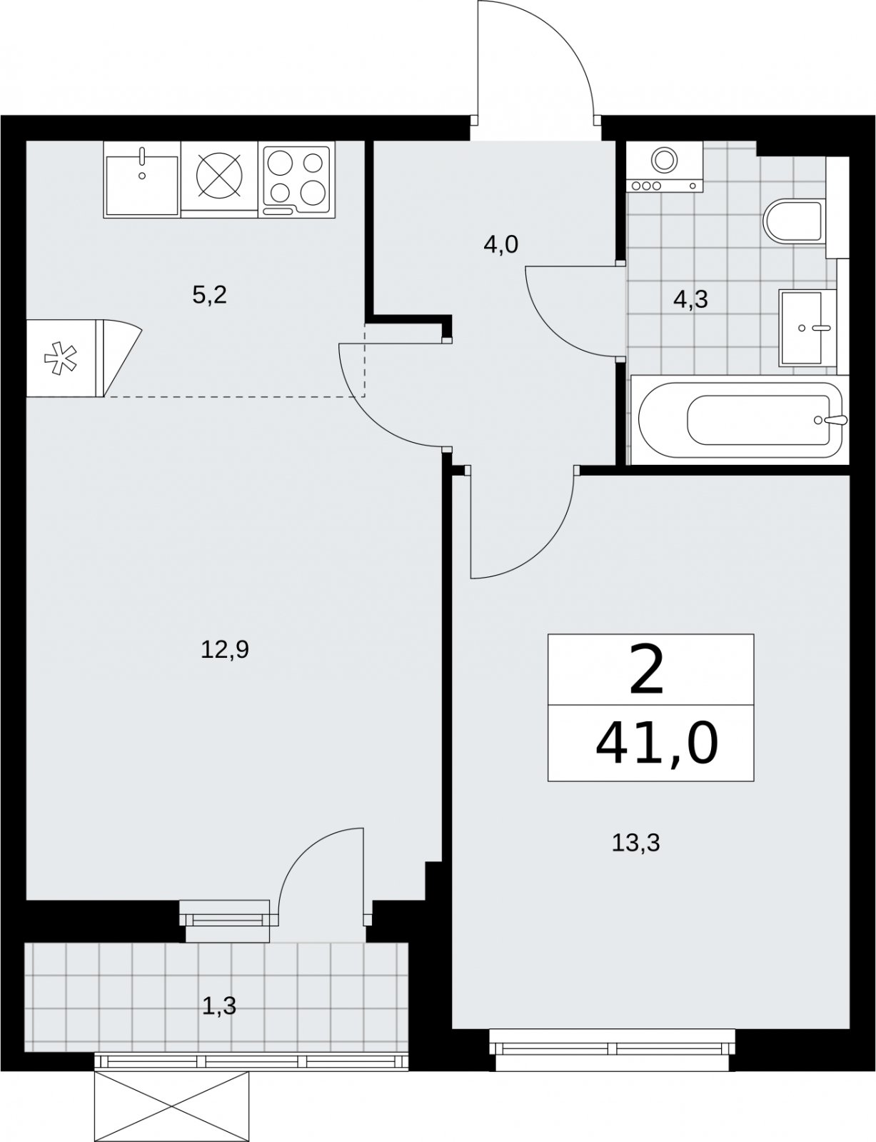 2-комнатная квартира (евро) без отделки, 41 м2, 5 этаж, сдача 2 квартал 2026 г., ЖК Бунинские кварталы, корпус 7.3 - объявление 2313912 - фото №1