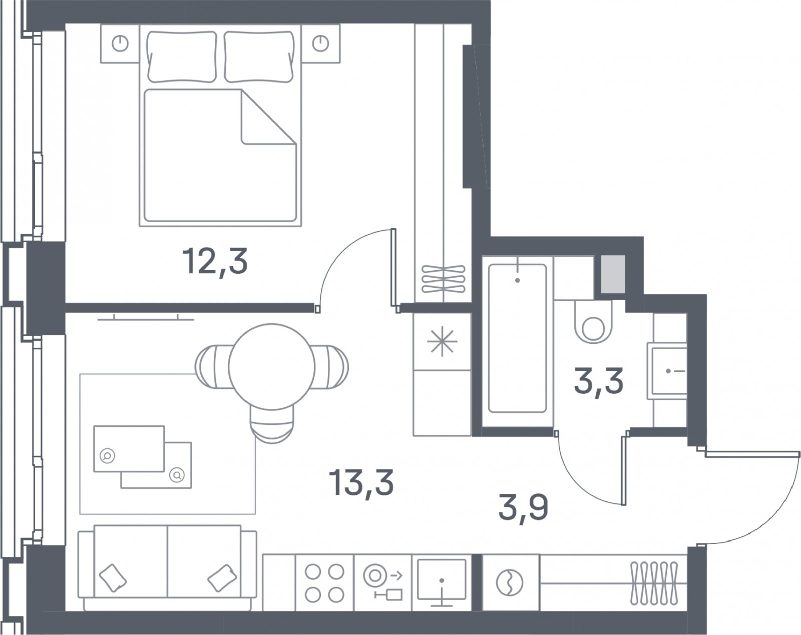 1-комнатная квартира 32.8 м2, 16 этаж, сдача 4 квартал 2025 г., ЖК Portland, корпус 1 - объявление 2303565 - фото №1