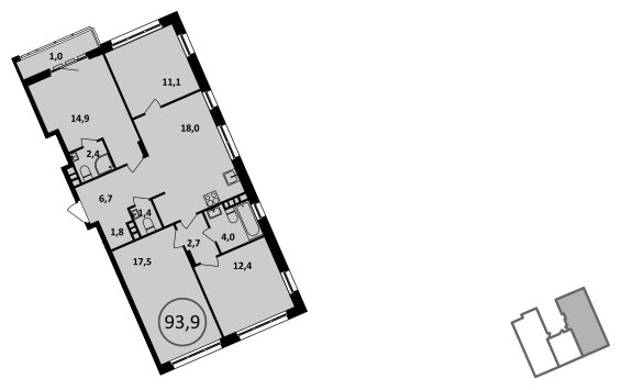 4-комнатная квартира без отделки, 93.9 м2, 4 этаж, сдача 4 квартал 2022 г., ЖК Испанские кварталы, корпус 5.3 - объявление 1409493 - фото №1