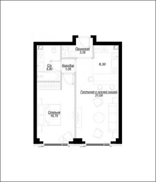 1-комнатная квартира с частичной отделкой, 54.2 м2, 12 этаж, сдача 1 квартал 2023 г., ЖК Hide, корпус WestDale - объявление 1932881 - фото №1
