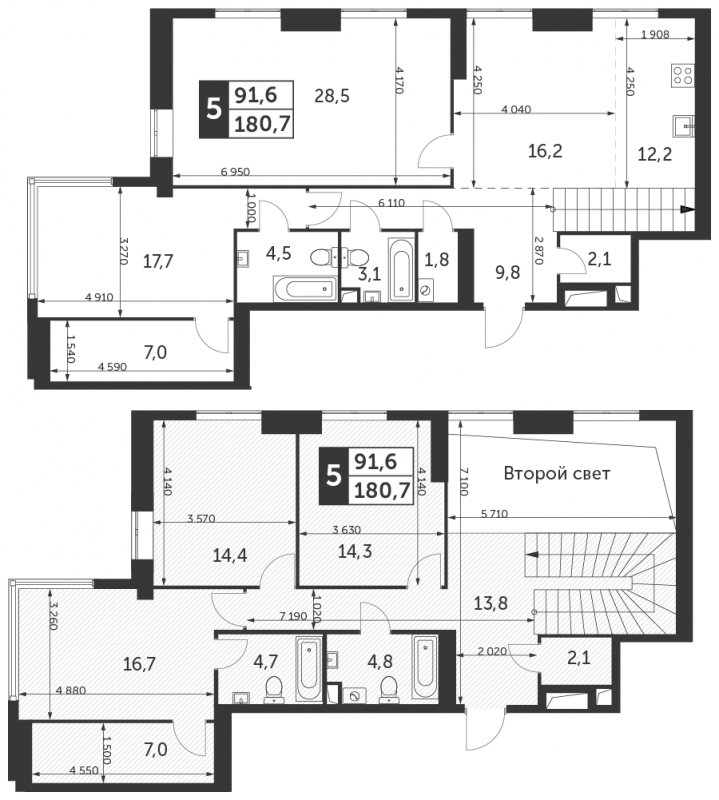 5-комнатная квартира без отделки, 180.7 м2, 46 этаж, сдача 4 квартал 2023 г., ЖК Архитектор, корпус 2 - объявление 1520863 - фото №1