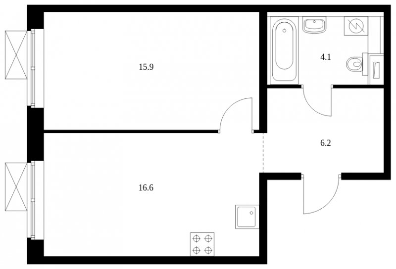 1-комнатная квартира с полной отделкой, 42.8 м2, 2 этаж, сдача 2 квартал 2024 г., ЖК Бунинские луга, корпус 3.7.1 - объявление 1756959 - фото №1