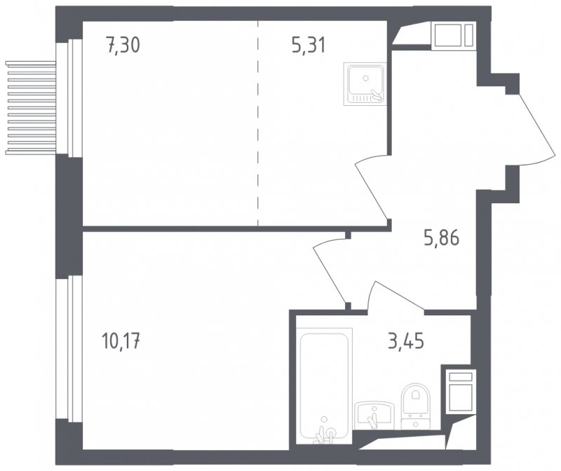 2-комнатная квартира с полной отделкой, 32.09 м2, 15 этаж, сдача 2 квартал 2023 г., ЖК Мытищи Парк, корпус 1 - объявление 1520965 - фото №1