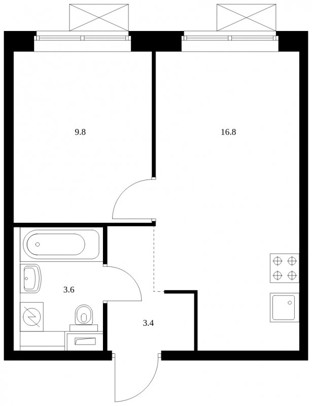 1-комнатная квартира с полной отделкой, 33.6 м2, 12 этаж, сдача 2 квартал 2024 г., ЖК Бунинские луга, корпус 3.7.2 - объявление 1843695 - фото №1