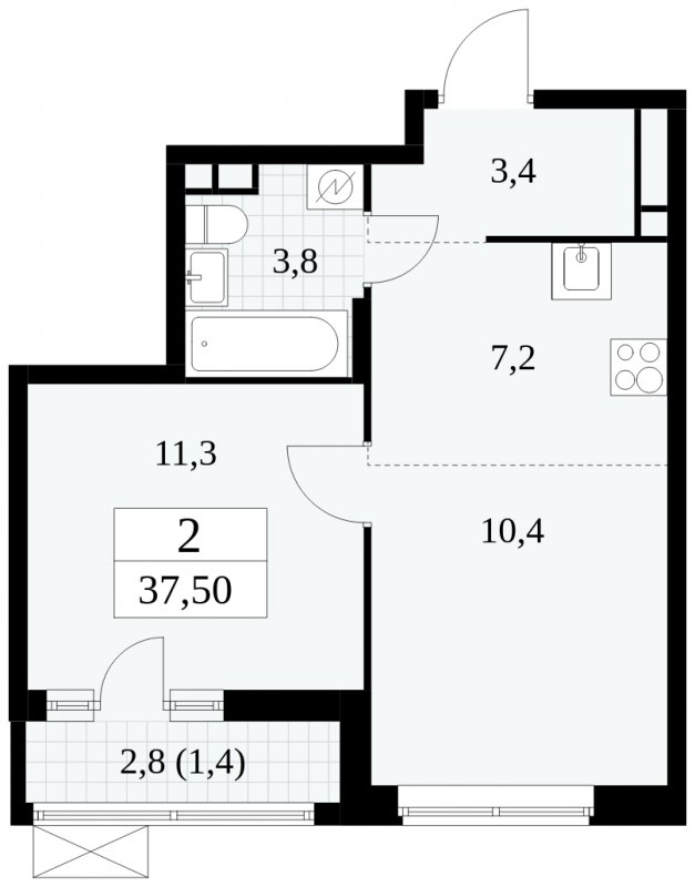 2-комнатная квартира (евро) без отделки, 37.5 м2, 3 этаж, сдача 1 квартал 2025 г., ЖК Прокшино, корпус 5.1.3 - объявление 1810864 - фото №1