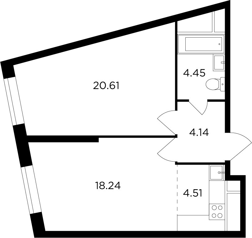 2-комнатная квартира без отделки, 51.95 м2, 10 этаж, дом сдан, ЖК КутузовGRAD 2, корпус 5 - объявление 2355109 - фото №1