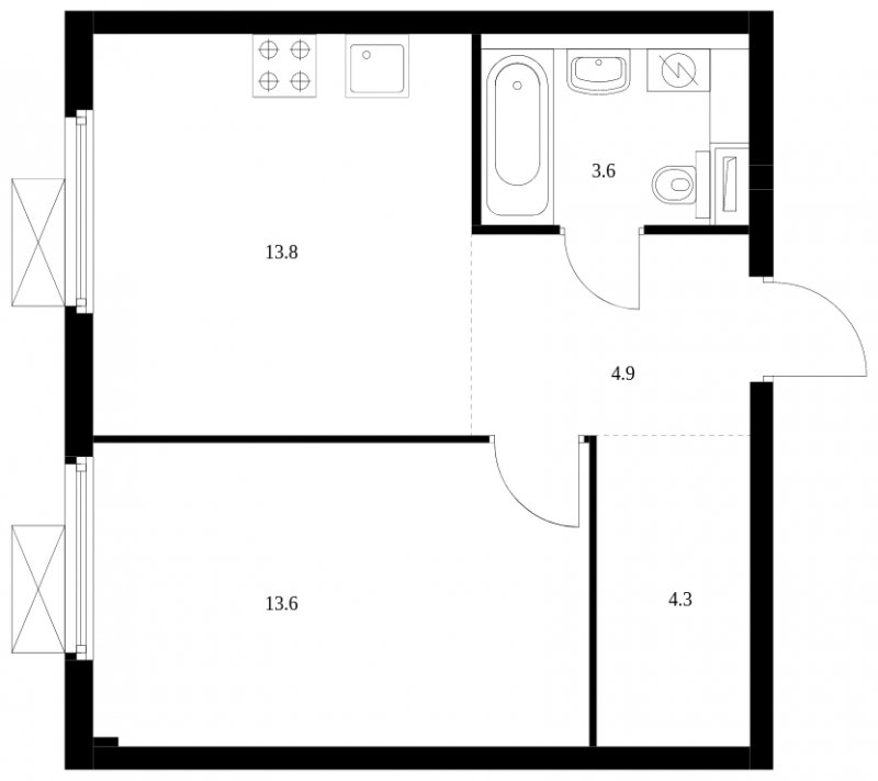 1-комнатная квартира с полной отделкой, 40.2 м2, 2 этаж, сдача 3 квартал 2024 г., ЖК Амурский парк, корпус 2 - объявление 1656226 - фото №1