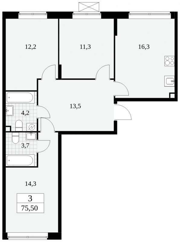 3-комнатная квартира с частичной отделкой, 75.5 м2, 2 этаж, сдача 2 квартал 2025 г., ЖК Прокшино, корпус 5.1.1 - объявление 1859966 - фото №1