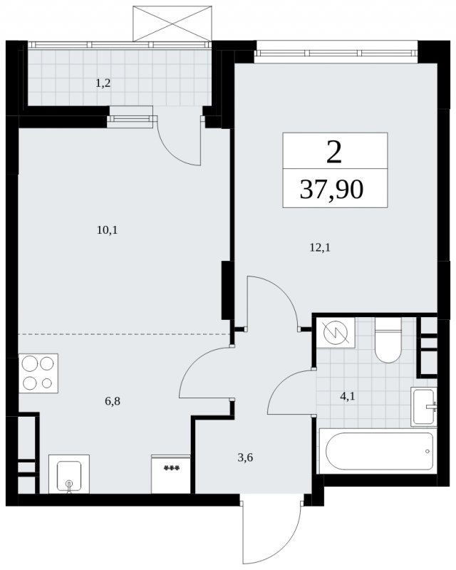 2-комнатная квартира (евро) без отделки, 37.9 м2, 8 этаж, сдача 4 квартал 2024 г., ЖК Скандинавия, корпус 35.2.2 - объявление 1841158 - фото №1