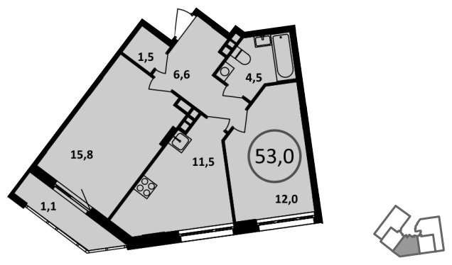 2-комнатная квартира без отделки, 53 м2, 9 этаж, сдача 4 квартал 2022 г., ЖК Испанские кварталы, корпус 5.1 - объявление 1409298 - фото №1