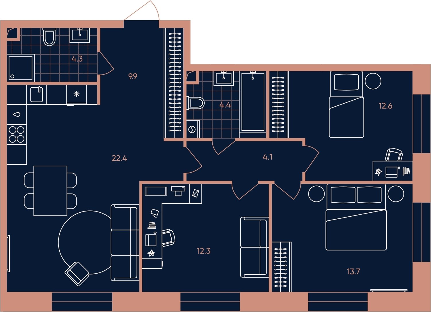 4-комнатная квартира (евро) без отделки, 83.7 м2, 9 этаж, сдача 3 квартал 2026 г., ЖК ERA, корпус 1 - объявление 2287367 - фото №1