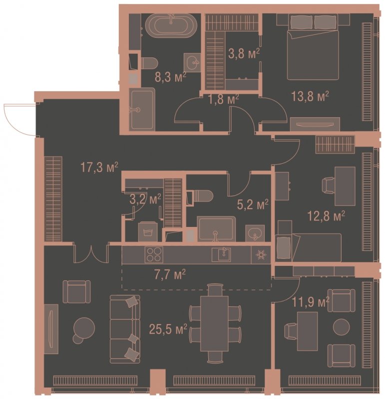 4-комнатная квартира без отделки, 111.3 м2, 5 этаж, сдача 1 квартал 2025 г., ЖК HIGH LIFE, корпус Soul Tower - объявление 1770837 - фото №1