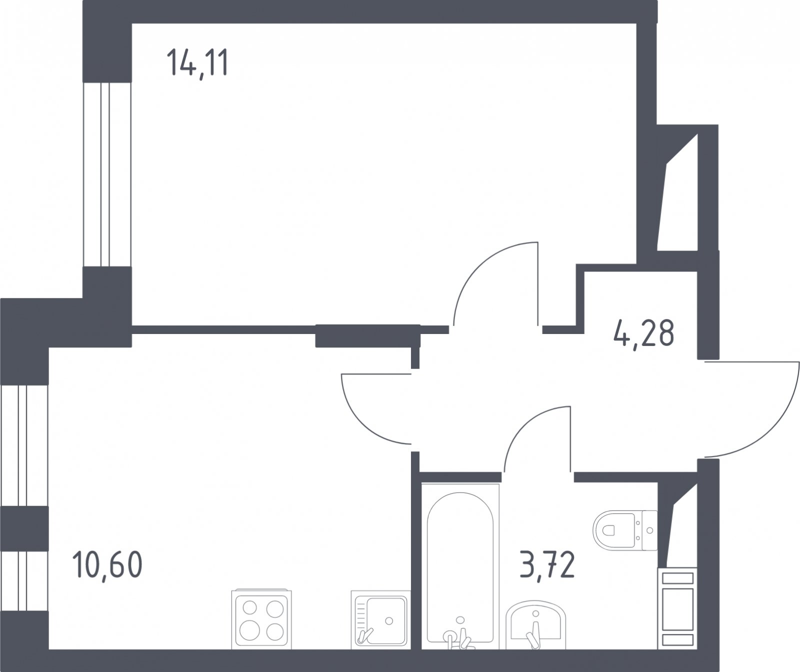 1-комнатная квартира с полной отделкой, 32.71 м2, 5 этаж, сдача 1 квартал 2023 г., ЖК Люберцы, корпус 63 - объявление 2023192 - фото №1
