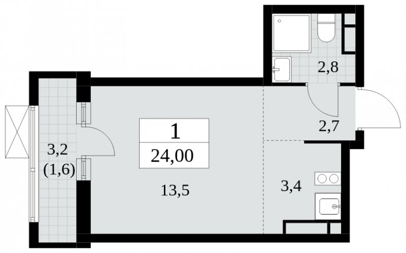 Студия с полной отделкой, 24 м2, 8 этаж, сдача 3 квартал 2024 г., ЖК Прокшино, корпус 6.5 - объявление 1663370 - фото №1