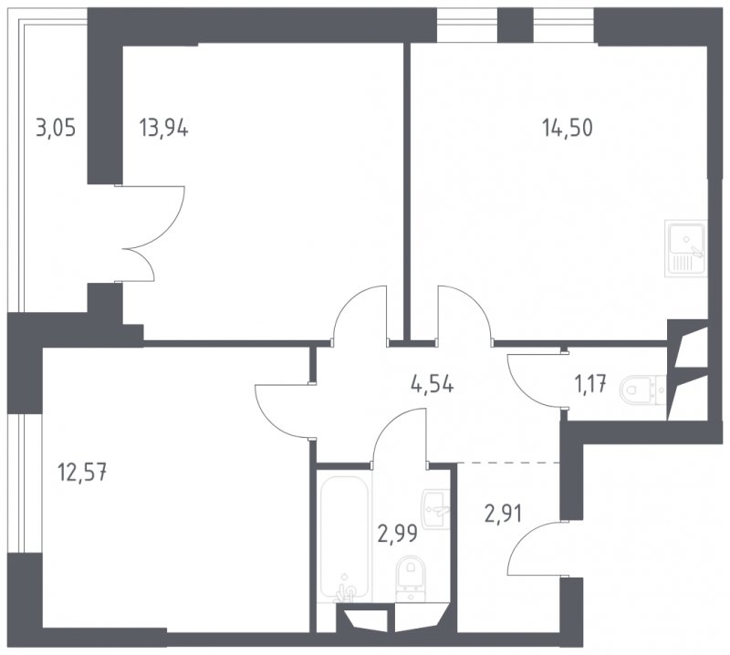 2-комнатные апартаменты с полной отделкой, 55.67 м2, 3 этаж, сдача 3 квартал 2024 г., ЖК Квартал Спутник, корпус 17 - объявление 1804918 - фото №1
