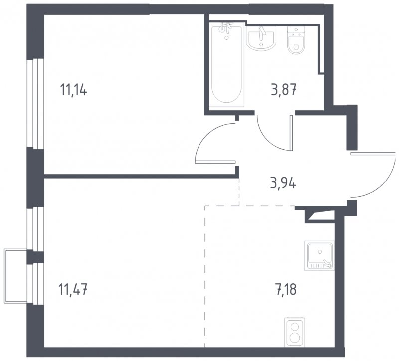2-комнатная квартира (евро) с полной отделкой, 37.6 м2, 14 этаж, сдача 4 квартал 2024 г., ЖК Остафьево, корпус 16 - объявление 1848716 - фото №1