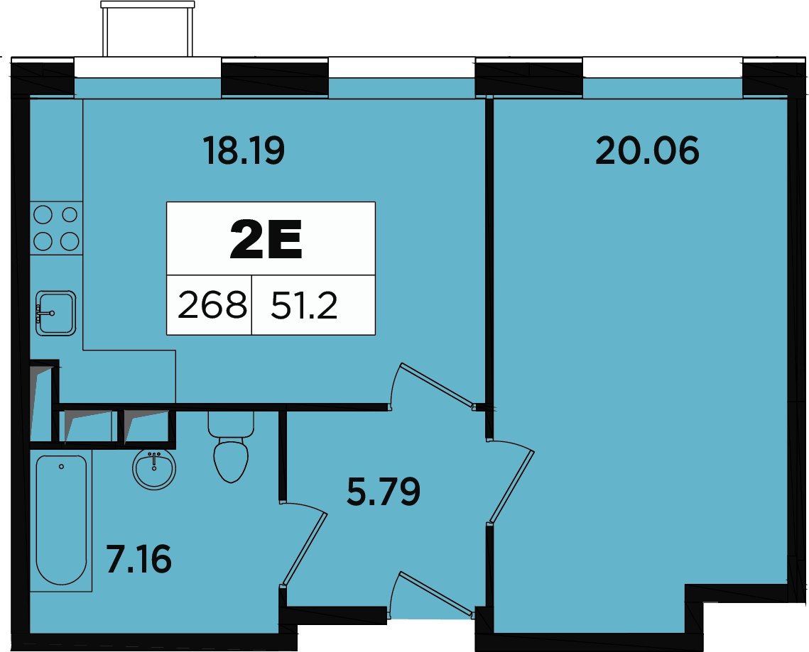 2-комнатные апартаменты без отделки, 48.2 м2, 12 этаж, дом сдан, ЖК Легендарный Квартал на Березовой  аллее, корпус 1 - объявление 2335674 - фото №1