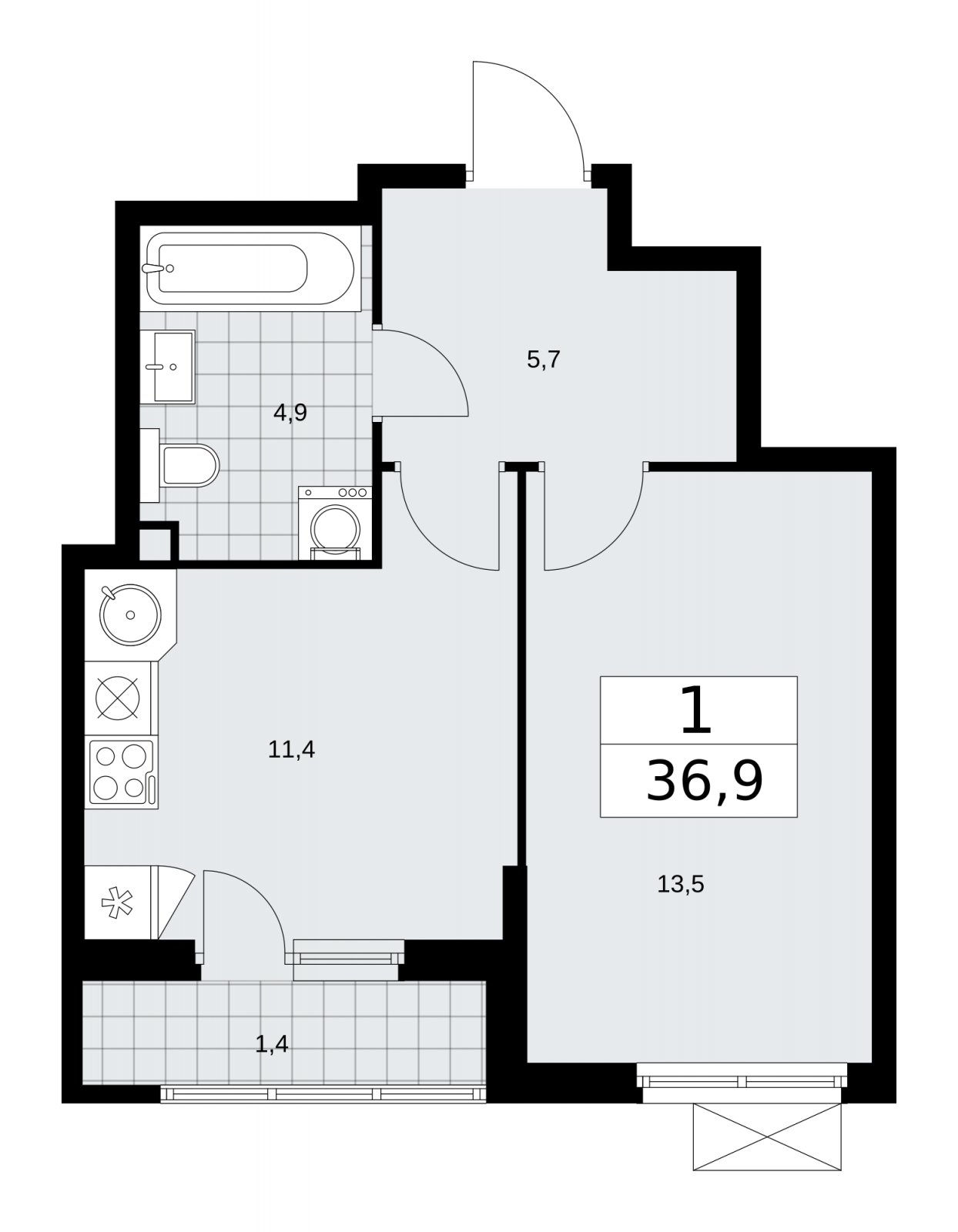 1-комнатная квартира без отделки, 36.9 м2, 2 этаж, сдача 4 квартал 2025 г., ЖК Прокшино, корпус 11.1.4 - объявление 2257509 - фото №1