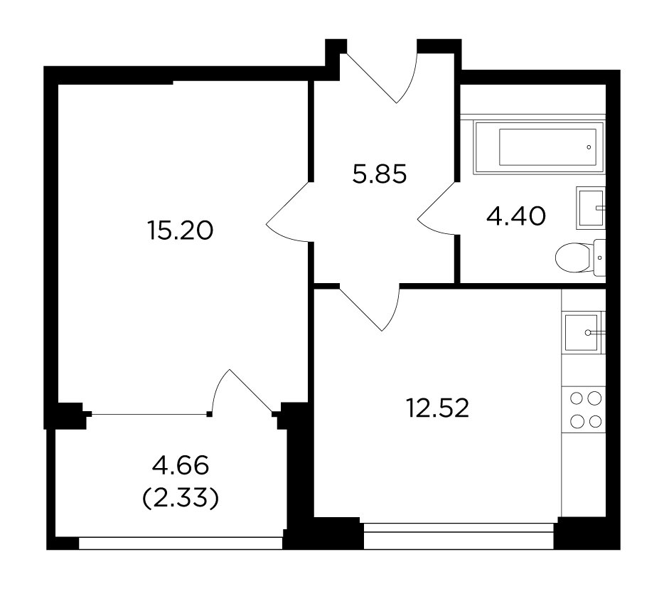 1-комнатная квартира без отделки, 40.3 м2, 21 этаж, дом сдан, ЖК RiverSky, корпус 6 - объявление 2278818 - фото №1