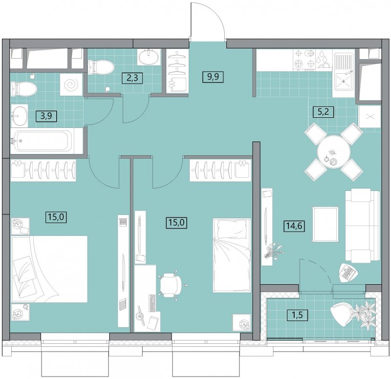 3-комнатная квартира без отделки, 68 м2, 20 этаж, дом сдан, ЖК Вестердам, корпус 3 - объявление 1862098 - фото №1