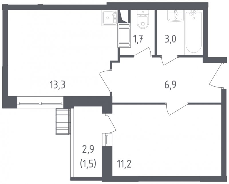 1-комнатная квартира с полной отделкой, 37.6 м2, 6 этаж, сдача 3 квартал 2022 г., ЖК Алхимово, корпус 4 - объявление 1496132 - фото №1