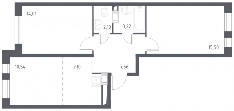 3-комнатная квартира с полной отделкой, 60.03 м2, 16 этаж, сдача 3 квартал 2023 г., ЖК Люберцы, корпус 66 - объявление 1652799 - фото №1
