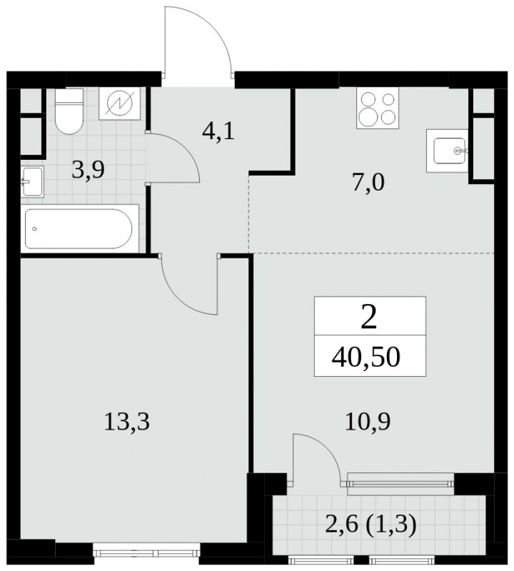 2-комнатная квартира (евро) без отделки, 40.5 м2, 6 этаж, сдача 2 квартал 2025 г., ЖК Южные сады, корпус 2.3 - объявление 1758147 - фото №1