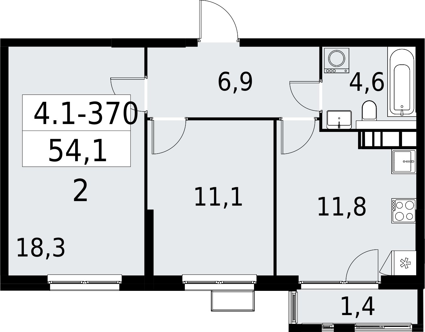 2-комнатная квартира с полной отделкой, 54.1 м2, 22 этаж, сдача 2 квартал 2027 г., ЖК Южные сады, корпус 4.1.2 - объявление 2392878 - фото №1