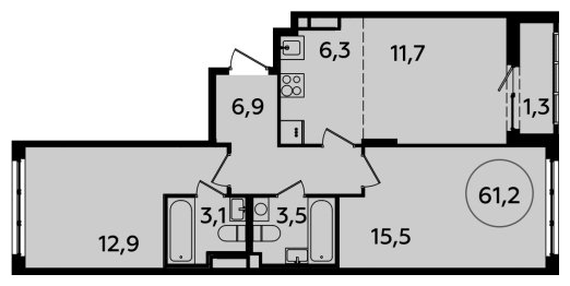 3-комнатная квартира (евро) с полной отделкой, 61.2 м2, 12 этаж, сдача 4 квартал 2023 г., ЖК Испанские кварталы, корпус 8.1 - объявление 1633427 - фото №1