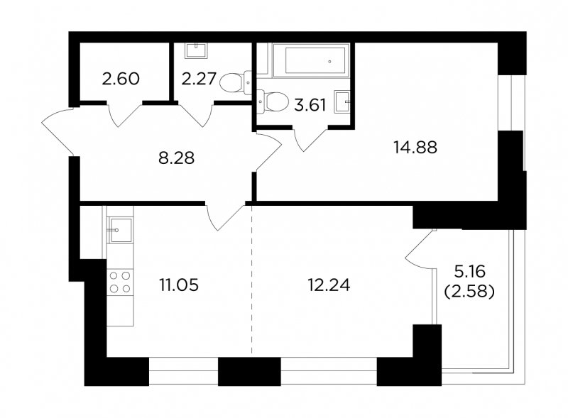 2-комнатная квартира без отделки, 57.51 м2, 3 этаж, сдача 4 квартал 2023 г., ЖК FORIVER, корпус 7 - объявление 1758029 - фото №1