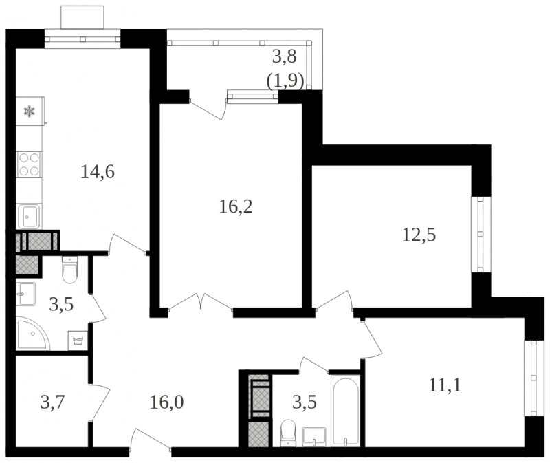3-комнатная квартира с полной отделкой, 83 м2, 24 этаж, сдача 3 квартал 2024 г., ЖК Октябрьское Поле, корпус 4.2 - объявление 1951370 - фото №1