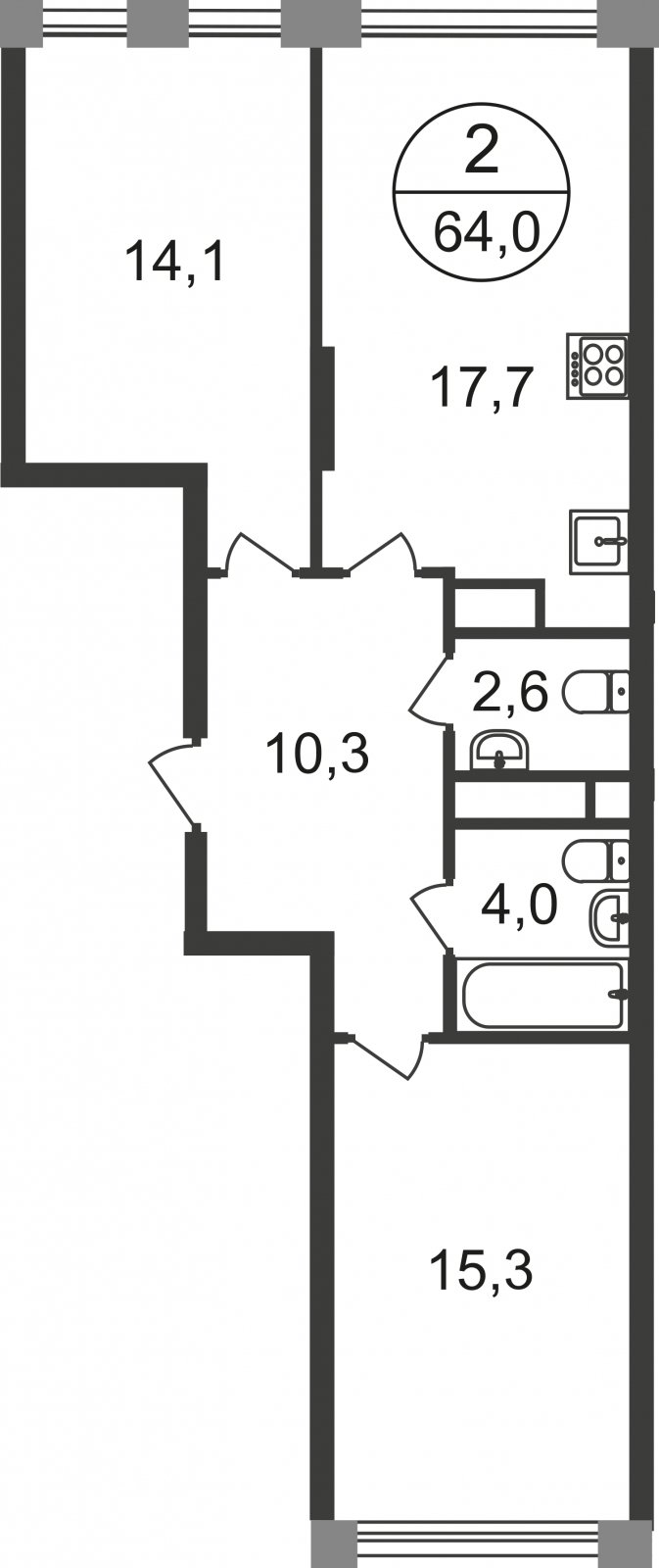 2-комнатная квартира без отделки, 64 м2, 11 этаж, сдача 1 квартал 2025 г., ЖК город-парк Переделкино Ближнее, корпус 17-1 - объявление 2343262 - фото №1