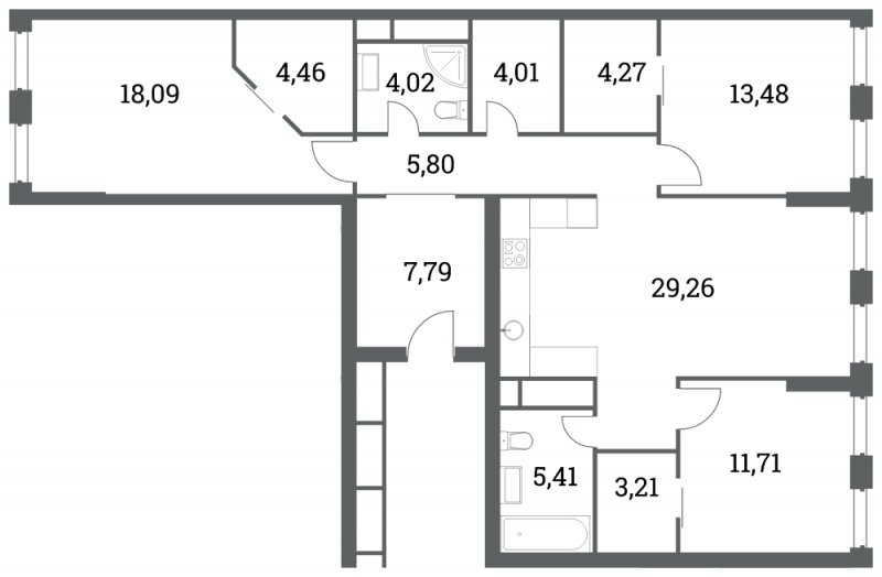 3-комнатная квартира без отделки, 111.45 м2, 13 этаж, сдача 4 квартал 2022 г., ЖК Headliner, корпус 6 - объявление 1285130 - фото №1