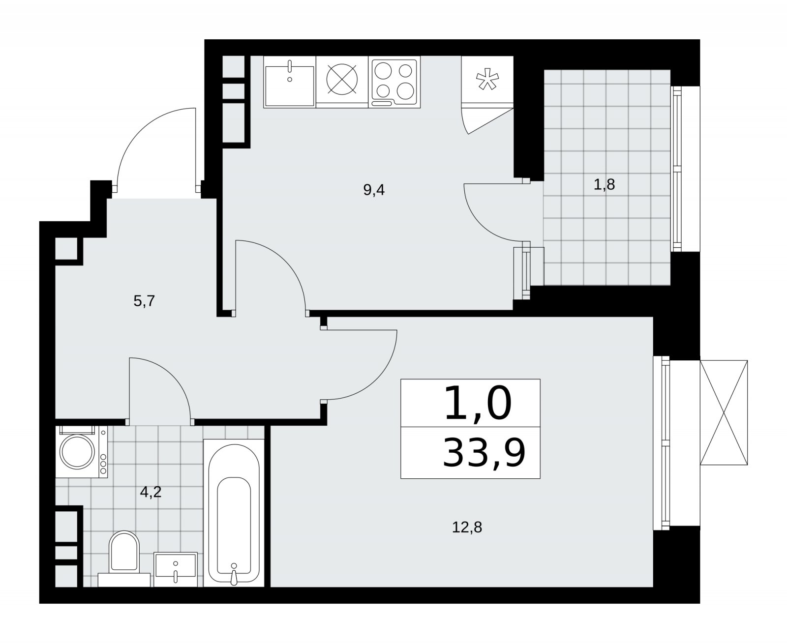1-комнатная квартира с частичной отделкой, 33.9 м2, 16 этаж, сдача 1 квартал 2026 г., ЖК Бунинские кварталы, корпус 6.1 - объявление 2252497 - фото №1