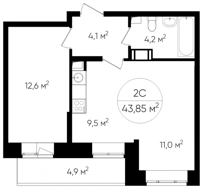 2-комнатная квартира с полной отделкой, 43.7 м2, 10 этаж, дом сдан, ЖК Люберцы, корпус 60 - объявление 1764161 - фото №1