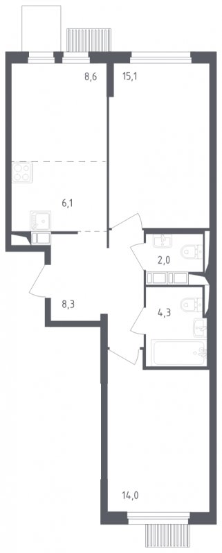 3-комнатная квартира с полной отделкой, 58.4 м2, 6 этаж, сдача 2 квартал 2024 г., ЖК Мытищи Парк, корпус 3 - объявление 1822555 - фото №1